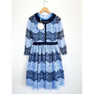 Junona Girls Blue Multi All Over Lace High Neck Dress